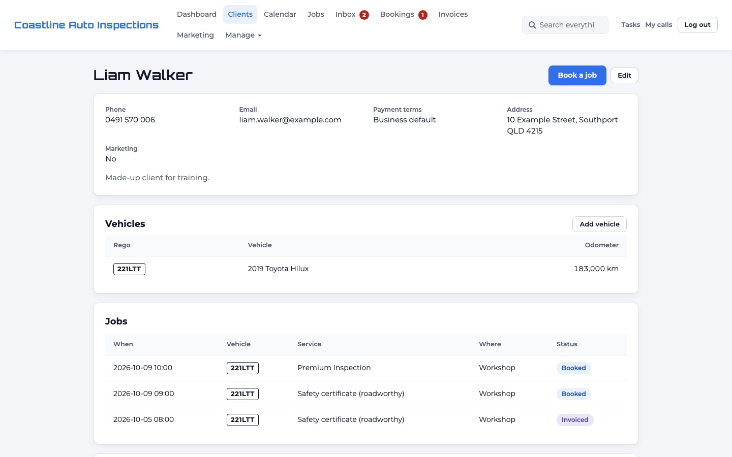 A client's page