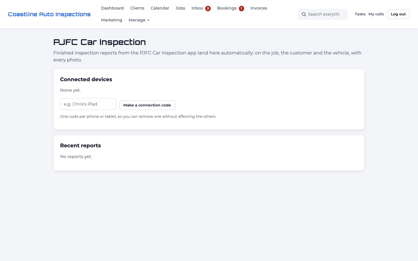 PJFC Car Inspection connection page