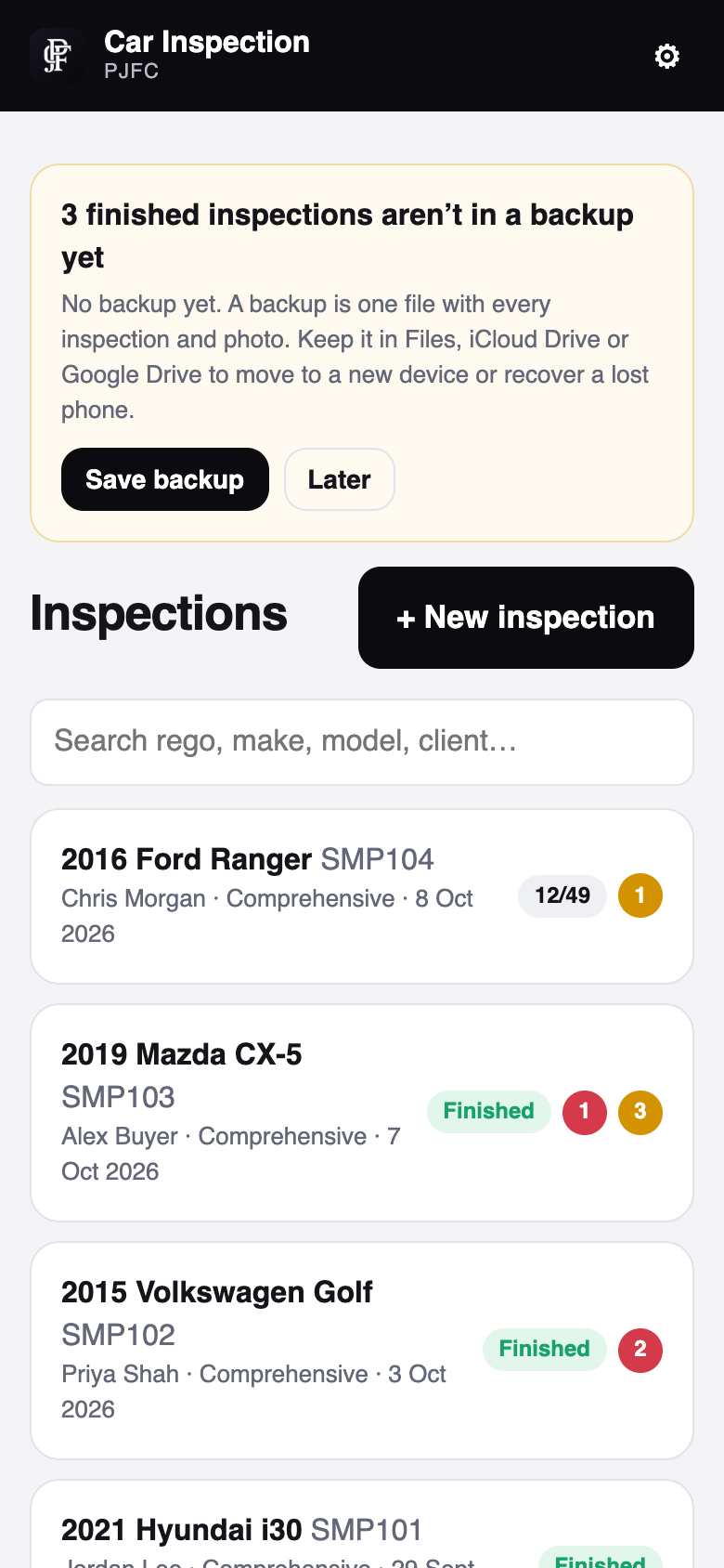 Inspections list