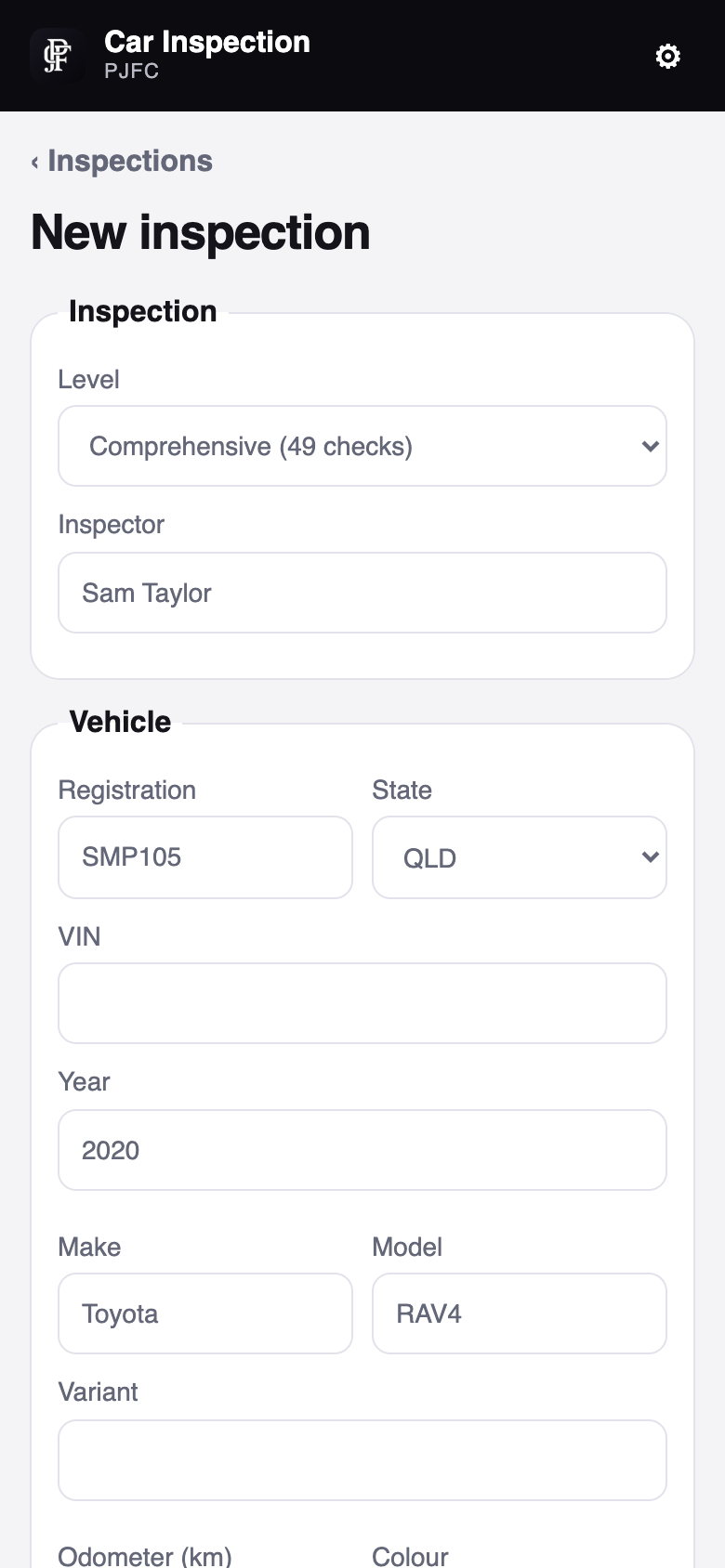New inspection form