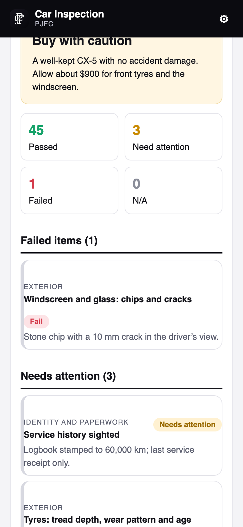 Report result and failed items