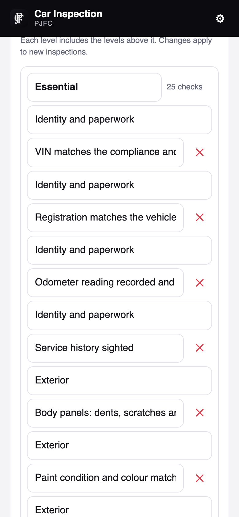 Checklists editor