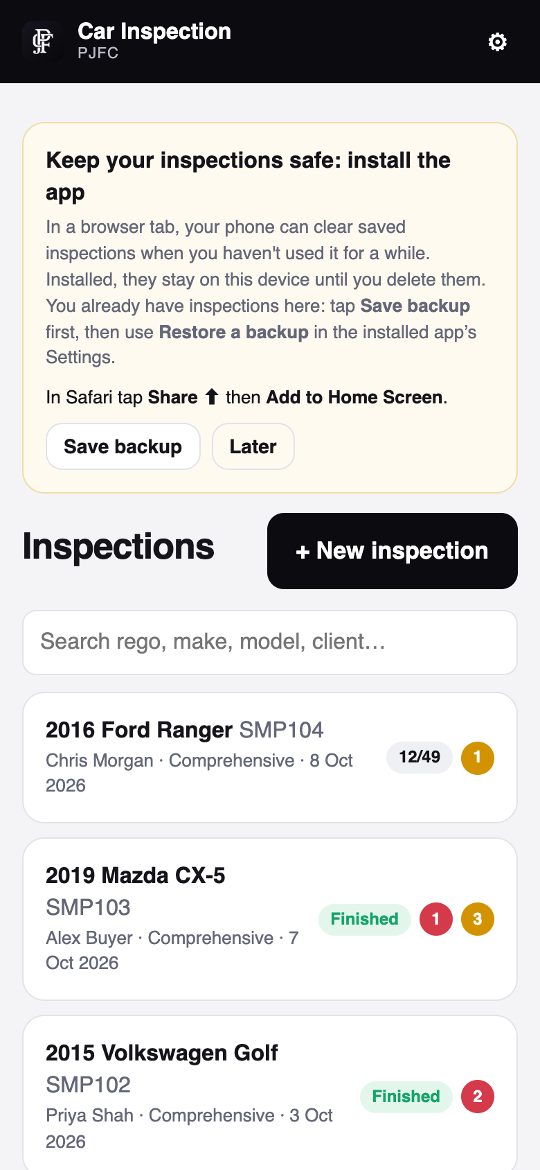Install banner on the inspections list
