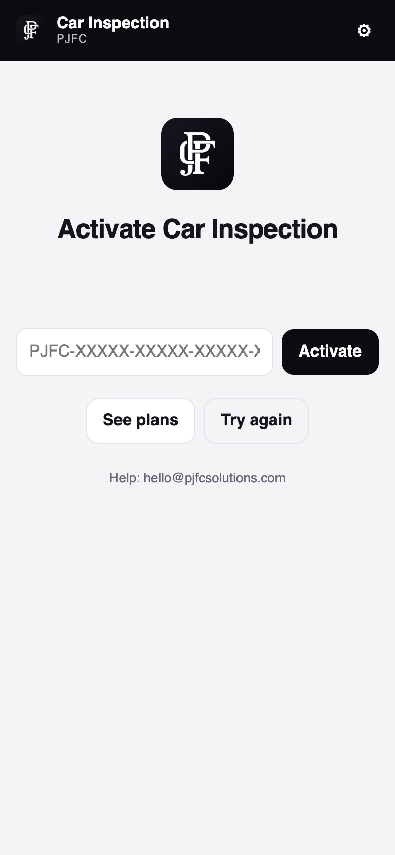 Activation screen