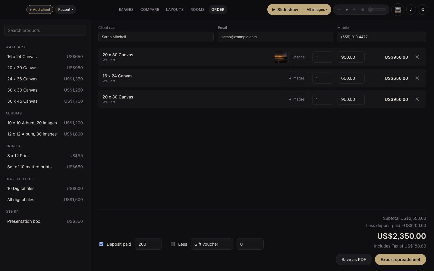 The Order screen