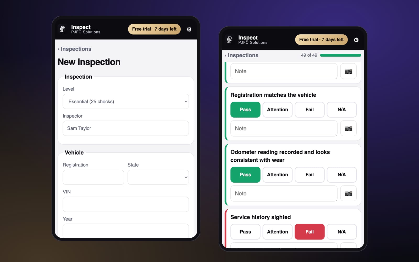 Start an inspection in seconds